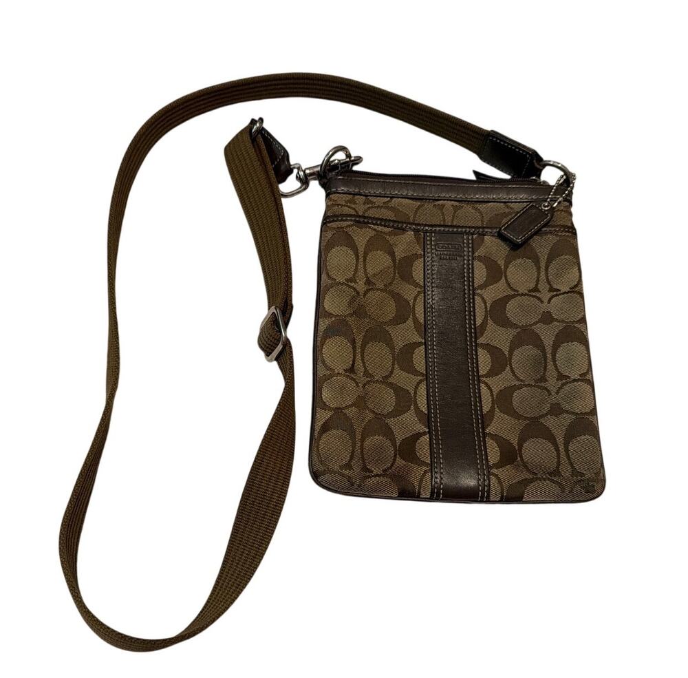 Vintage Coach Signature Stripe Canvas Crossbody Swingpack Bag Brown